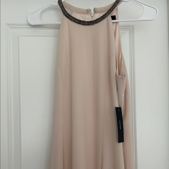 Lulu's Elegant Cream halter/fit and flare formal dress! - Picture 3 of 7